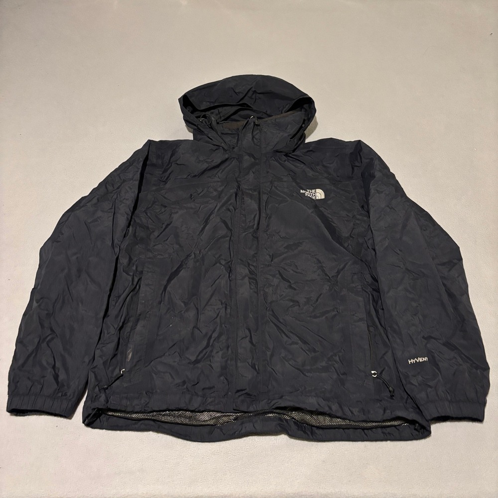 The North Face Mens HyVent Rain Jacket Medium Black Hooded Waterproof Shell